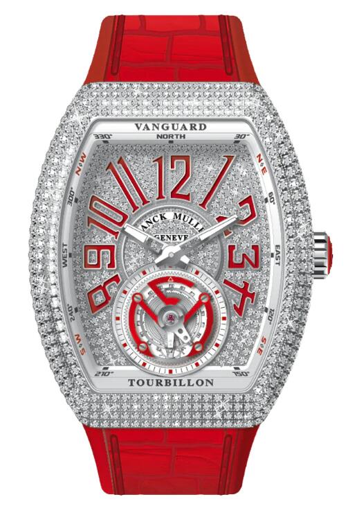 Buy Franck Muller Vanguard Tourbillon Stainless Steel White Diamonds Case and Dial - Red Replica Watch for sale Cheap Price V 41 T D CD (RG) (AC) (DIAM RGE AC)